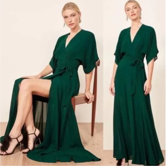 Reformation Winslow Emerald Green Wrap Maxi Dress - Picture 3 of 6